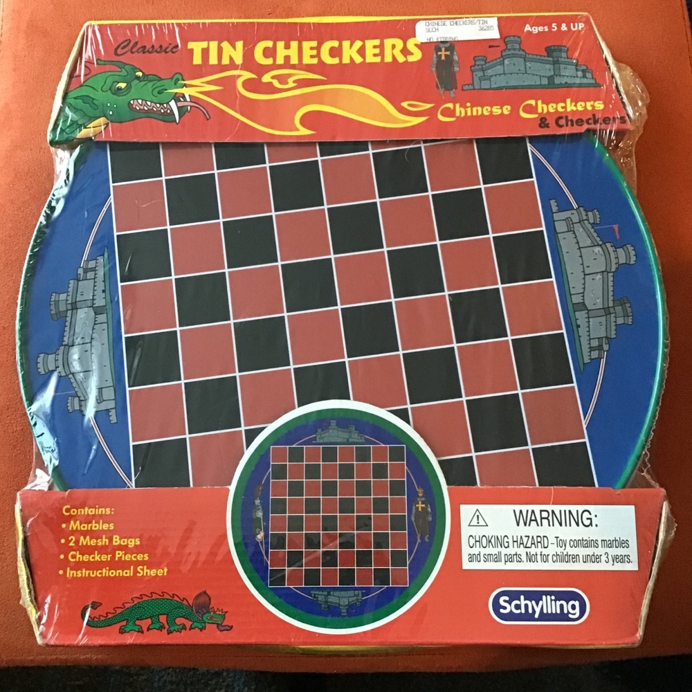Classic Tin Checkers Chinese Checkers & Checkers Ages 5-Up (Bonus Game) included